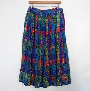 Vintage Silk Rainbow Funky Printed Maxi Skirt Retro Maximalist Statement Artsy